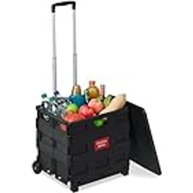 Shopping Trolley, Foldable, Basket with Wheels, Lid & Telescopic Handle, up to 35kg, Roll Cart, Basket, Grey - Relaxdays