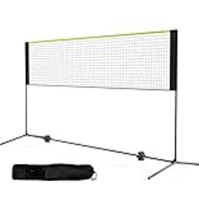 VEVOR Badmintonnät, stativ och bärväska, bakgårdsspel inomhus utomhusbruk, höjdjusterbart volleybollnät, 3 m brett vikbart pickleballnät, bärbart och enkelt att installera tennisnätset med stolpar