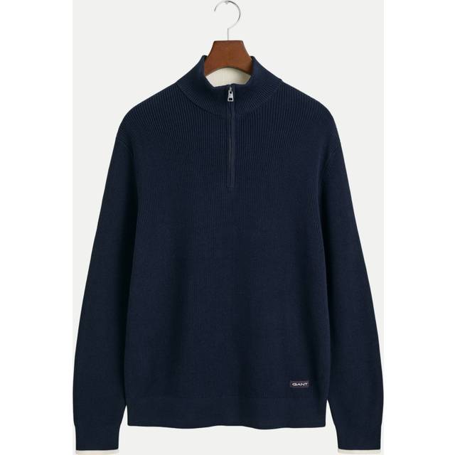 GANT Mens Evening Blue Ribbed Cotton Half Zip Sweater - Navy - X-Large
