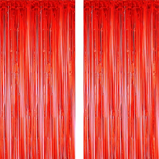 SHEIN 2pcs Photo Booth Backdrop Metallic Foil Tassel Curtain, Large & Small Square Shape Beaded Curtain, Background Suitable For Birthday, Wedding Season, P