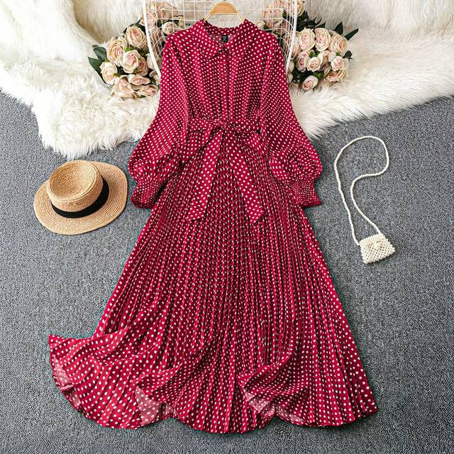 Celure Exquisite & Elegant  Plus Size Women&#39;s Polka Dot Print Long Sleeve Ruffle Hem Elegant Dress, Autumn For New Year Clothes Maxi Women Outfit
