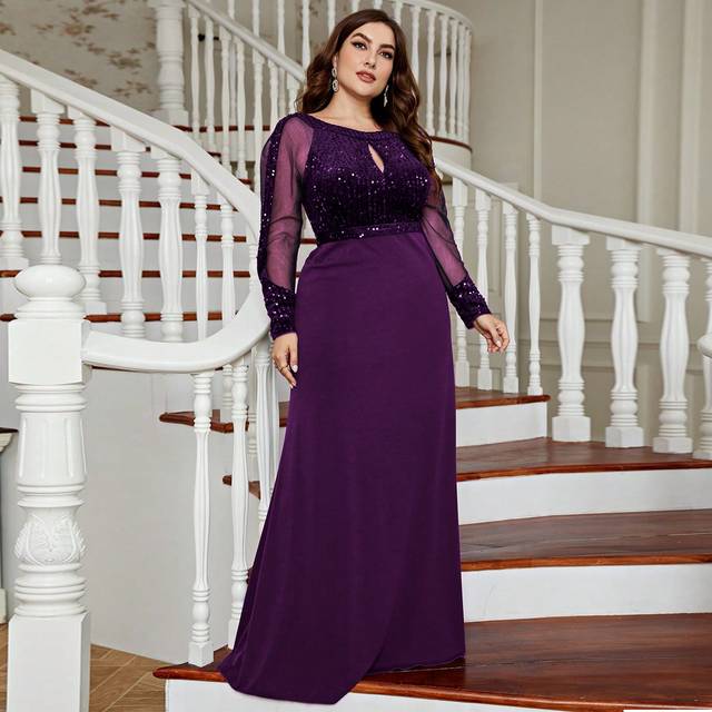 SHEIN Plus Size Women&#39;s Sparkly Mesh Evening Party Dress With Sequins Mermaid Dress, Wedding Guest Dress, Formal Dress