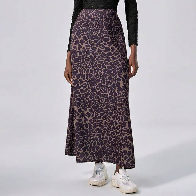 Lumivelle Leopard Pattern A-Line Skirt, High Waist Flattering Design, Elegant Silhouette, Suitable For Autumn