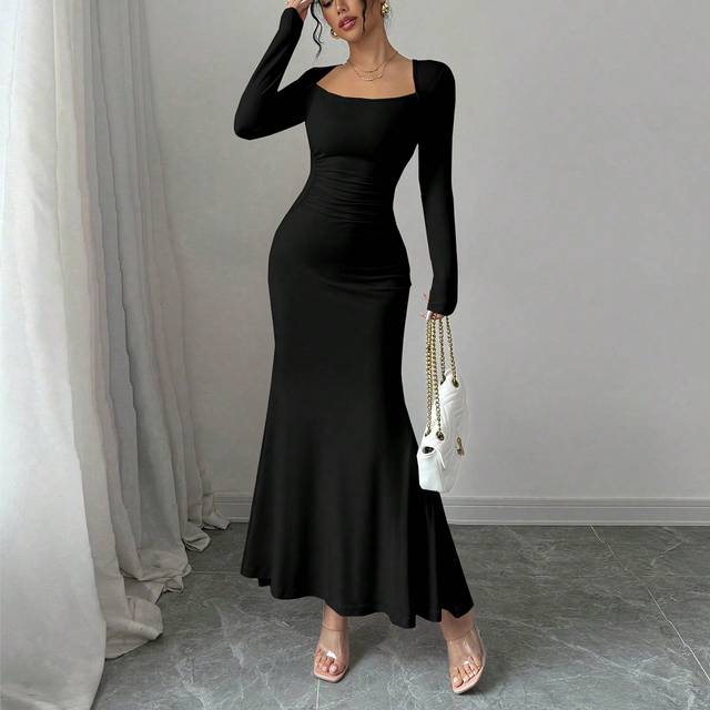 Elenzga Form-Fitting Elastic Scoop Neck Sexy Mermaid Dress Maxi Women Outfit