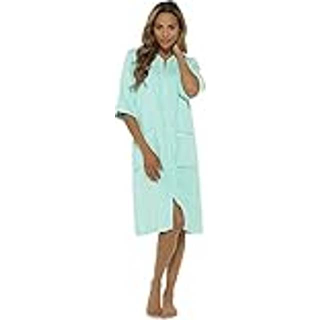 Ladies 100% cotton terry towelling zip up bath robe dressing gown house coat