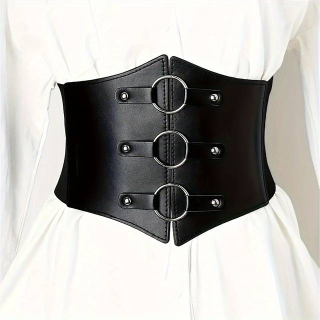 TEMU A Round Metal Snap Button Wide Waist Belt