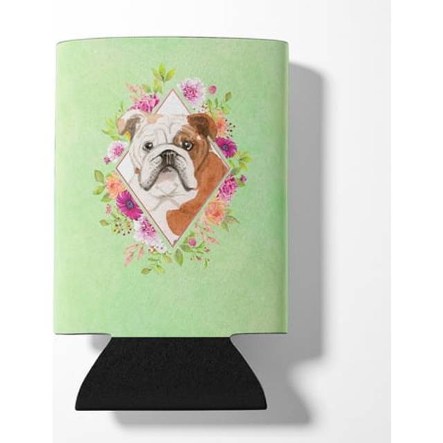 """""Caroline's Treasures CK4400CC English Bulldog Green Flowers Can or Bottle Hugger cold-beverage-koozies  12 oz  Multicolor"""""