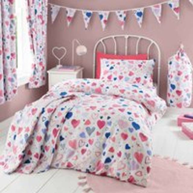 Happy Linen Company Hearts Hearts Reversible Soft Easy Care Bed Linen Duvet Cover Bedding Set - Single, Pink
