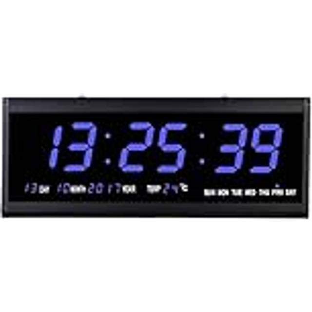 RibasuBB LED-väggklocka, digital stor display, elektronisk LED-väggklocka vardagsrumstermometer LED-storbilsklocka med w/datum och temperatur