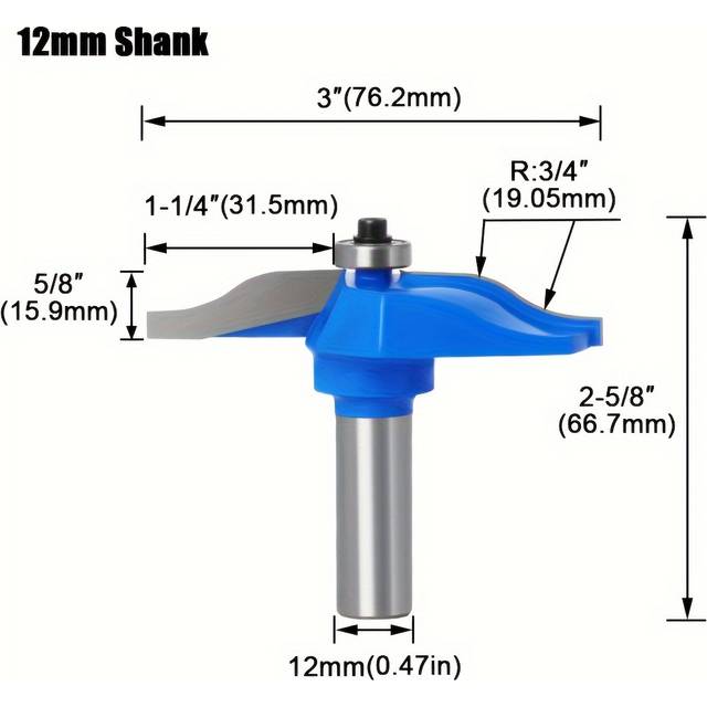 TEMU 1pc Carbide Raised Panel Router Bit With Design, 12mm/1/2" Shank - Cnc Woodworking Milling Tool For Cabinet Doors And Wood Crafts