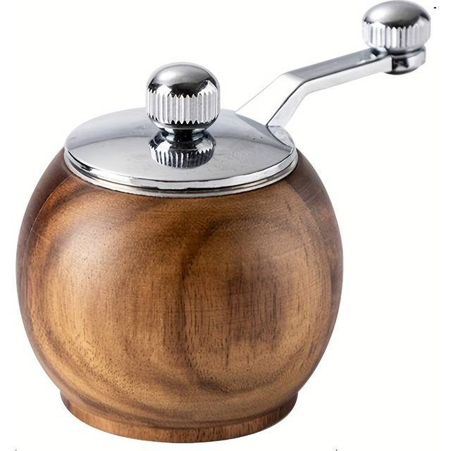 TEMU 1pc Wooden Manual Pepper Grinder - Hand-crank Sea Salt & Black Pepper Mill, Rustic Kitchen Tool For Grilling, Frying, And Salad Dressing