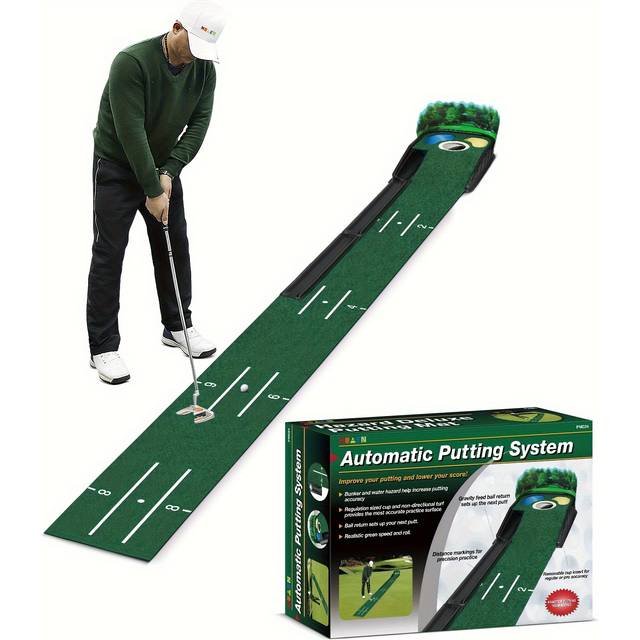 TEMU Huaen Golf Putting Golf Putting Mat, 8ft Practice Putting Mat With 3d Backplate, Alignment And Ball Return