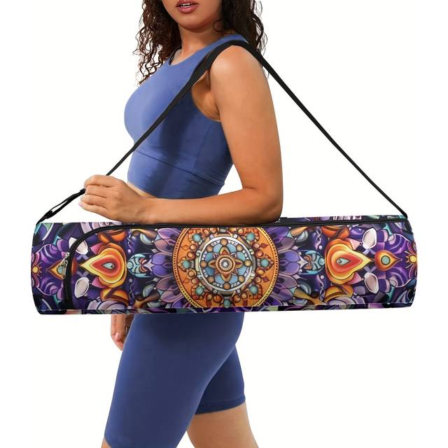 TEMU Colorful Boho Mandala Mat Storage Bag For Women - Durable Polyester, Zippered Single-shoulder Fitness Mat Carrier With Vibrant Design, Ideal For Outdoor Sports & -training