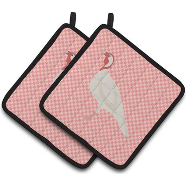 Caroline's Treasures Beltsville Small White Turkey Hen Pink Check Decorated Pot Holder  7.5 x 7.5