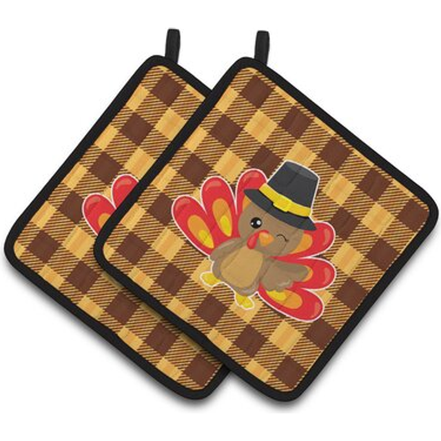 Caroline's Treasures BB7114PTHD Thanksgiving Turkey Wink Pair of Pot Holders  7.5 x 7.5  Multicolor