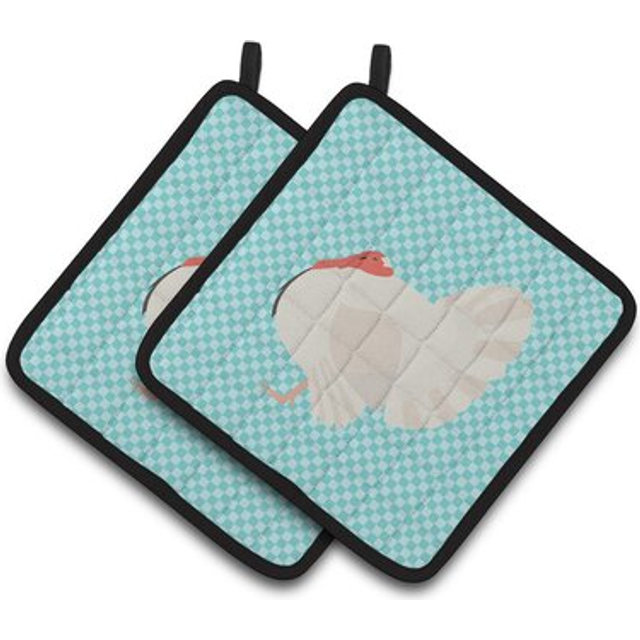 Caroline's Treasures White Holland Turkey Blue Check Decorated Pot Holder  7.5 x 7.5