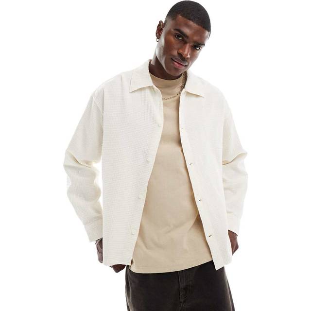Jack & Jones – Vit skjorta i oversize med textur-Vit/a