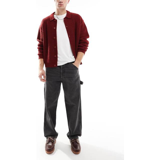 Jack & Jones – Eddie – Svarta, lediga snickarjeans med tvättad finish-Svart/a