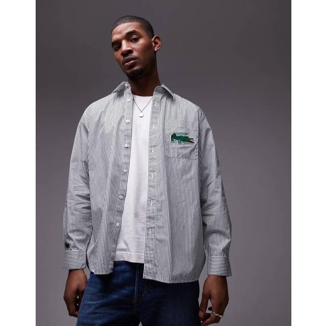 Lacoste Relaxed Fit Shirt With Crocodile Badge Size 16½ - 42 Green / White