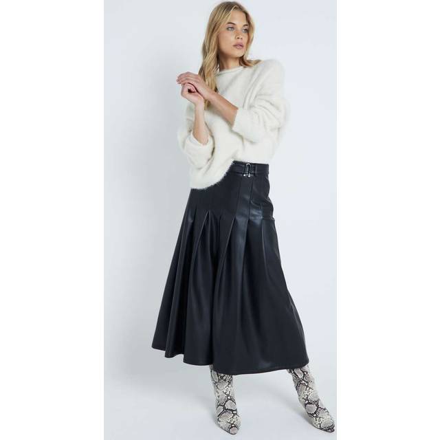 River Island Womens Black Faux Leather Pleated Midi Skirt - 12