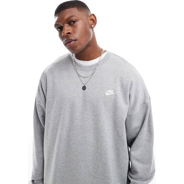Nike Club Fleece Men's Oversized French Terry Crew - Grey - Cotton