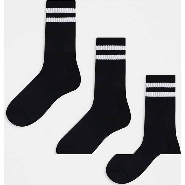 New Look – Svarta randiga sportstrumpor, 3-pack-Svart/a