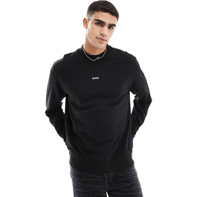 BOSS Wesmallcrew Relaxed Fit Centre Logo Crew Sweatshirt - Black, Black, Size 2Xl, Men - 2XL