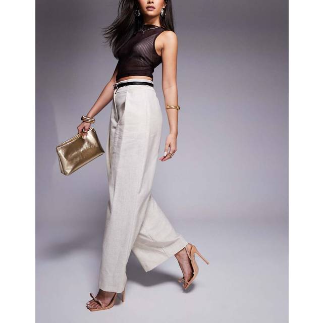 River Island Womens Beige Linen Blend Wide Leg Trousers - 6