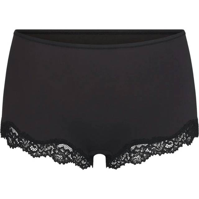 Skims Womens Onyx Fits Everybody Lace-trim Stretch-woven Boy Shorts Xl - ONYX