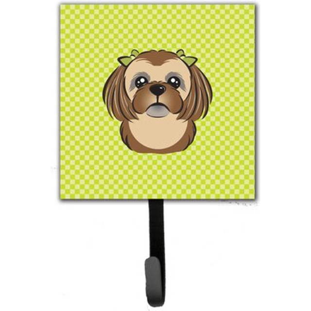 """""Caroline's Treasures BB1311SH4 Checkerboard Lime Green Chocolate Brown Shih Tzu Leash or Key Holder  Small  Multicolor"""""