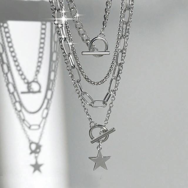 ROMWE 4pcs/Set Fashionable Punk Style Star Pendant Necklaces