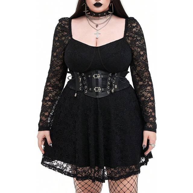 Whyspr Goth Punk Gothic Punk Style Lace Fitted Plus Size Women Dress For Dates