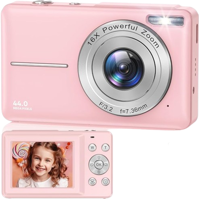 "Digital Camera, FHD 1080P 44MP Digital Cameras Compact, 2.4"""" LCD Rechargeable Digital Cameras, Vlogging Camera with 16X Digital Zoom for Kids, Adult,"