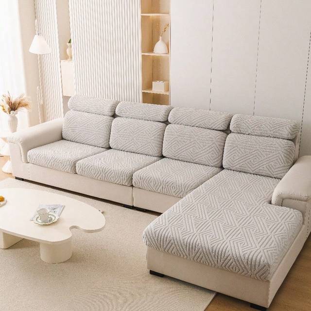 SHEIN 1pc Stretch Sofa Slipcover, Pets Friendly, Jacquard Dust-Proof Couch Covers, Furniture Protector Fuzzy Non Slip Sofa Cover, For Bedroom Office Living