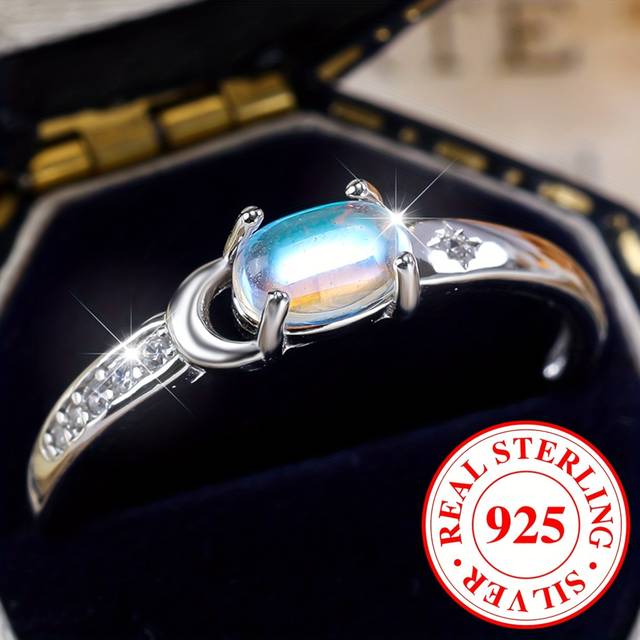 TEMU Silvery S925 Star And Moon Matching Ring Ladies Engagement Jewelry Suitable For Engagement Banquet Wear 1.6g, Gift For Eld, Gift For Ramadan