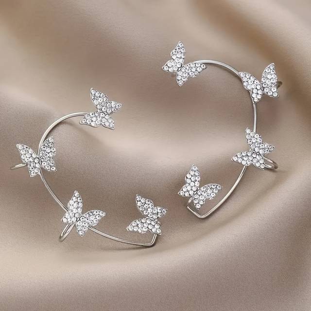 TEMU 2pcs Crystal Non-piercing Clip-on Ear Cuffs - Fashionable, Elegant, And Comfortable Jewelry Accessory For Women - Hypoallergenic, Nickel-free, And