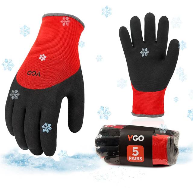Vgo... 5-Pairs Freezer Winter Work Gloves  Double Lining Rubber Latex