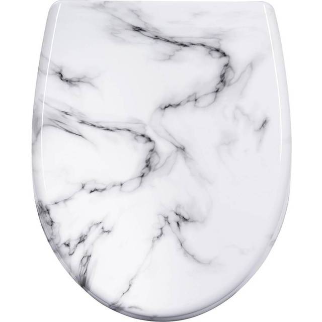 Woltu - Modern o Shape Toilet Seat Soft Closing Silent Quick Release Top Mounting Set for Easy Assembly, White Marble Pattern