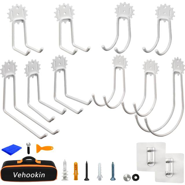 Vehookin Garage Hooks 10 Pack  Heavy Duty Steel Tool Wall Storage Hooks with Anti-Slip Coating  Wall Mount Holder for Bike  Ladder and Garden Tools (G