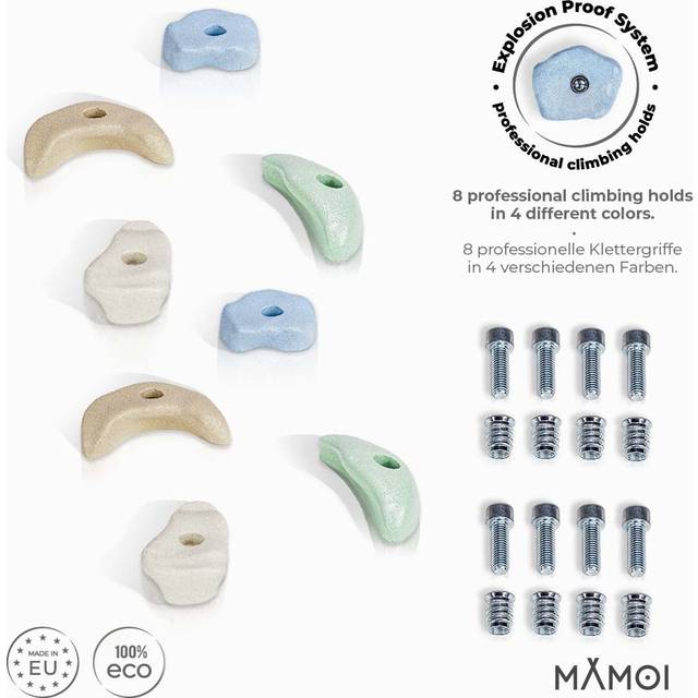 MAMOI® Klätterhandtag | Klätterstenar för klättervägg | klätterhandtag för barn | 4/8 stycken | inklusive fästmaterial tillverkade i EU (8 stycken)