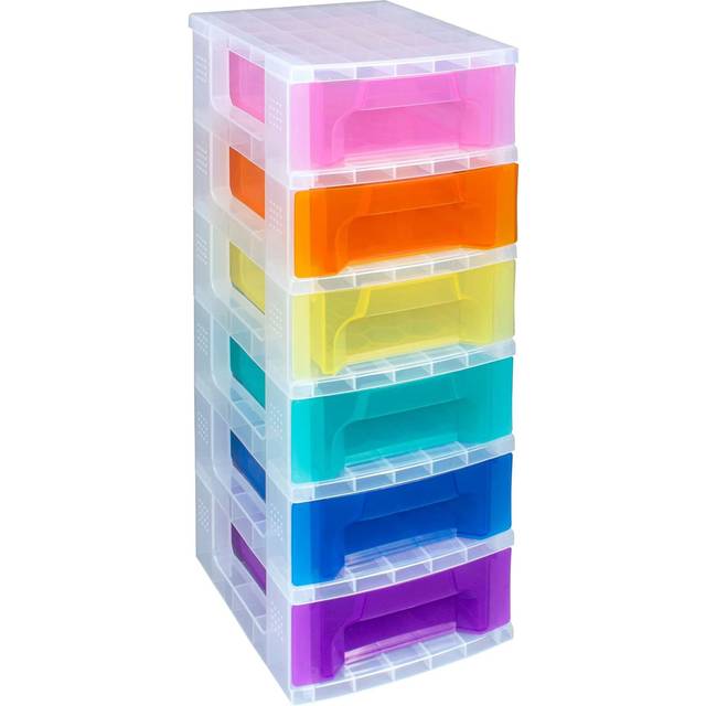 Really Useful Box Rolling Cart Organizer  Plastic 6 Drawer Storage Unit  Rainbow