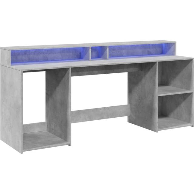 vidaXL Desk with LED Lights Concrete Grey 200x55x91 cm Engineered Wood