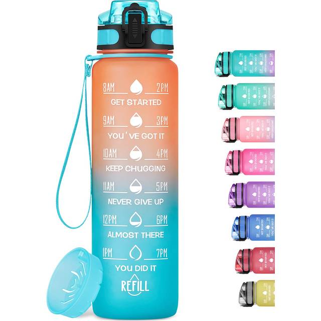 MEITAGIE Motivational Water Bottle with Time Marker and Fruit Strainer  Leak-Proof  BPA Free  Non-Toxic  with Carrying Strap  Perfect for Fitness  Gym