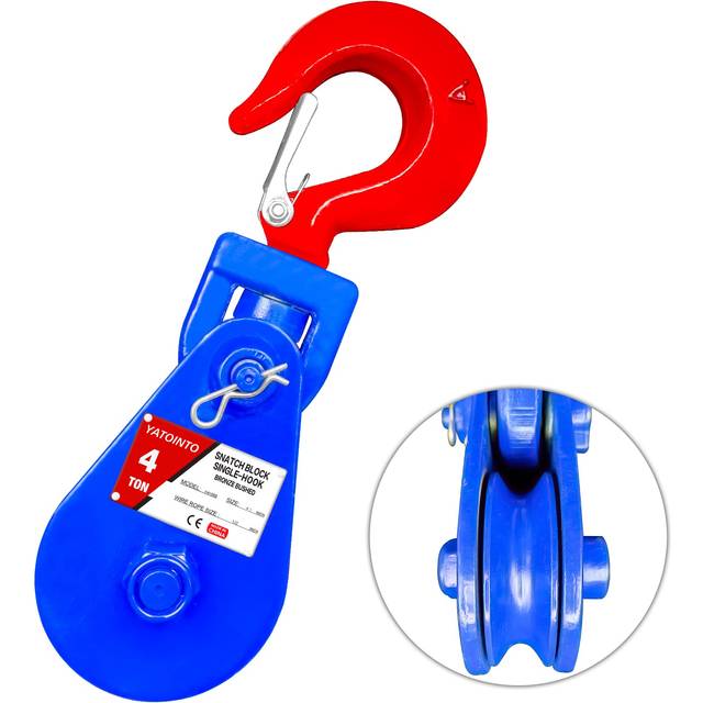 "YATOINTO 4 ton Snatch Block with Hook  4.5"""""""" Sheave 1/2"""""""" Inch Wire Rope Snatch Block  8800lbs Snatch Pulley for Rollback Wrecker Car Hauler Winch"