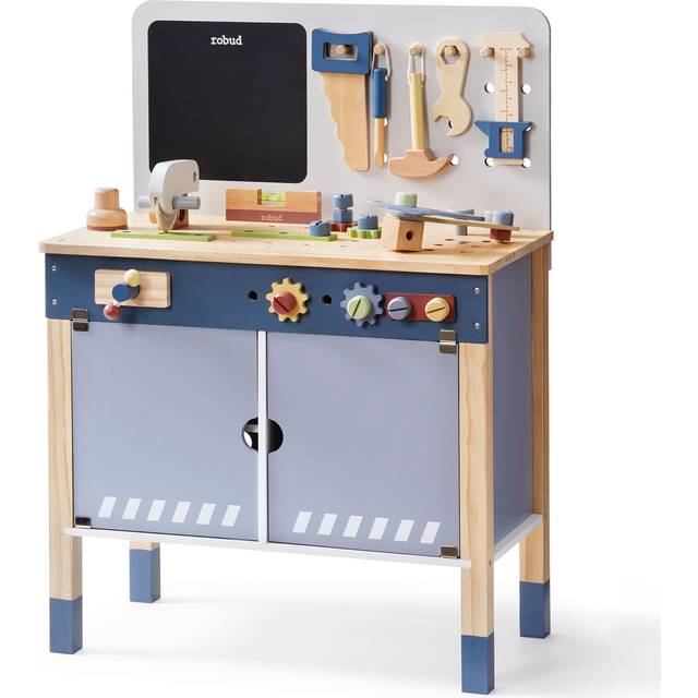 ROBUD Wooden Toy Workbench  Large Kid's Wooden Play Tool  Pretend Play Creative Building Set  Construction Workshop Tool Bench Toys  Gift for Girls &