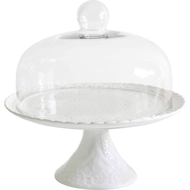 Jusalpha 12 Inches White Porcelain Decorative Cake Stand-Cupcake Stand (CS01 - Glass Dome)
