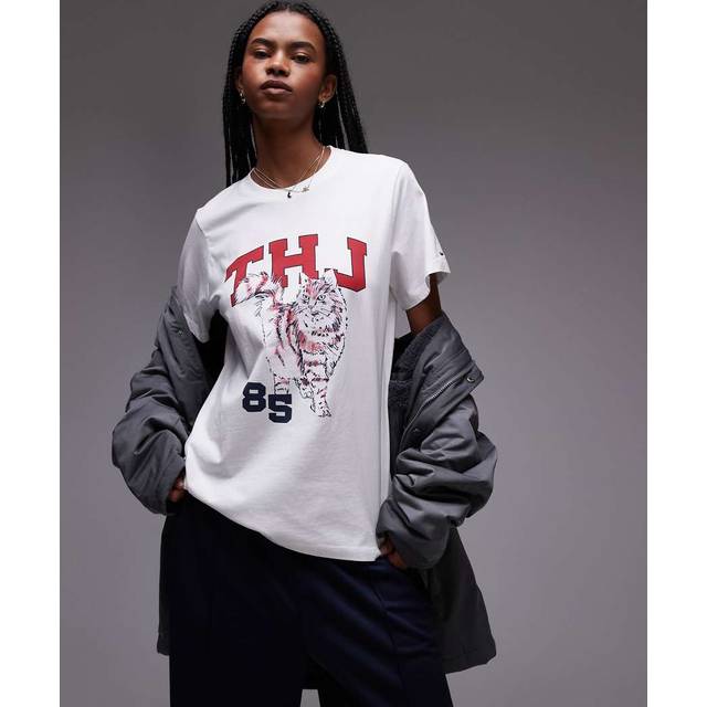 Tommy Jeans – Vit t-shirt i oversize med kattryck-Vit/a