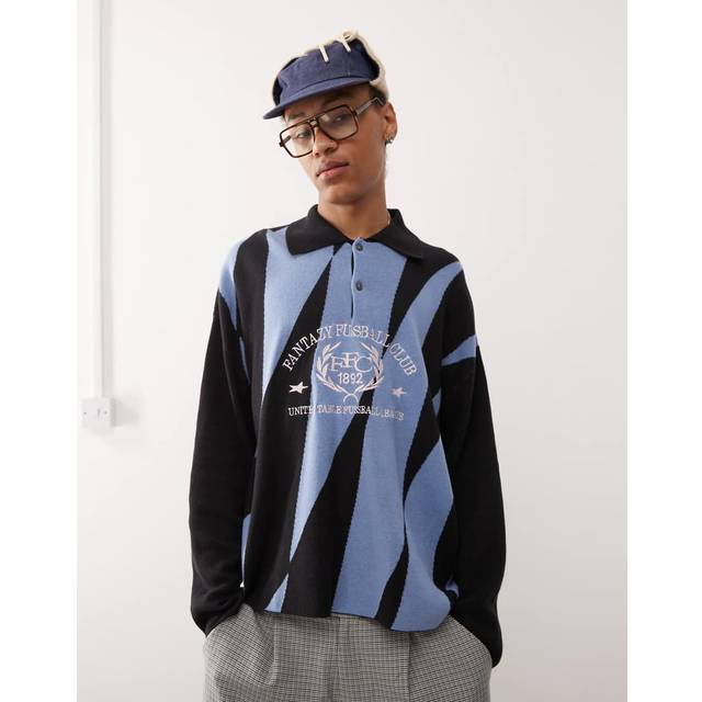 Weekday – Rene – Svart och blå sweatshirt i bomull med "fantazy fussball"-tryck-Svart/a