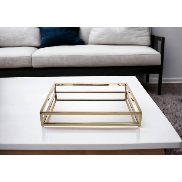 "14"""""""" Gold Square Metal Serving Tray"