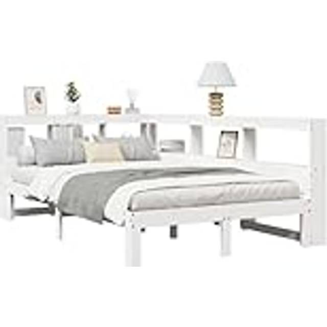 vidaXL Bookcase Bed without Mattress White 135x190 cm Double Solid Wood Pine